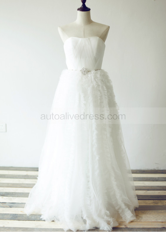 Strapless Ivory Tulle Special Wedding Dress With Ruffles